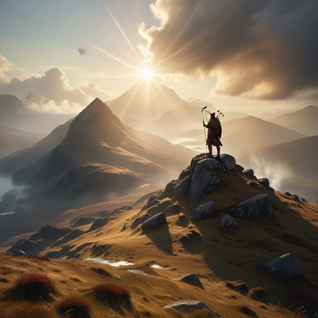 Ethereal Highland Piper in Golden Hour Light