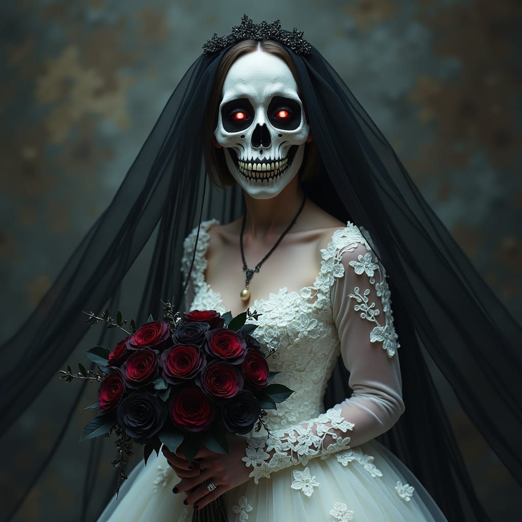 Gothic Bride with Glowing Eyes in Digital Painting