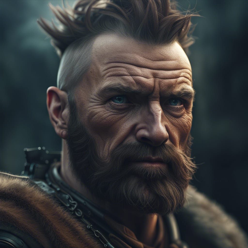 Rugged Highlander Portrait in Sci-Fi Analogue Style