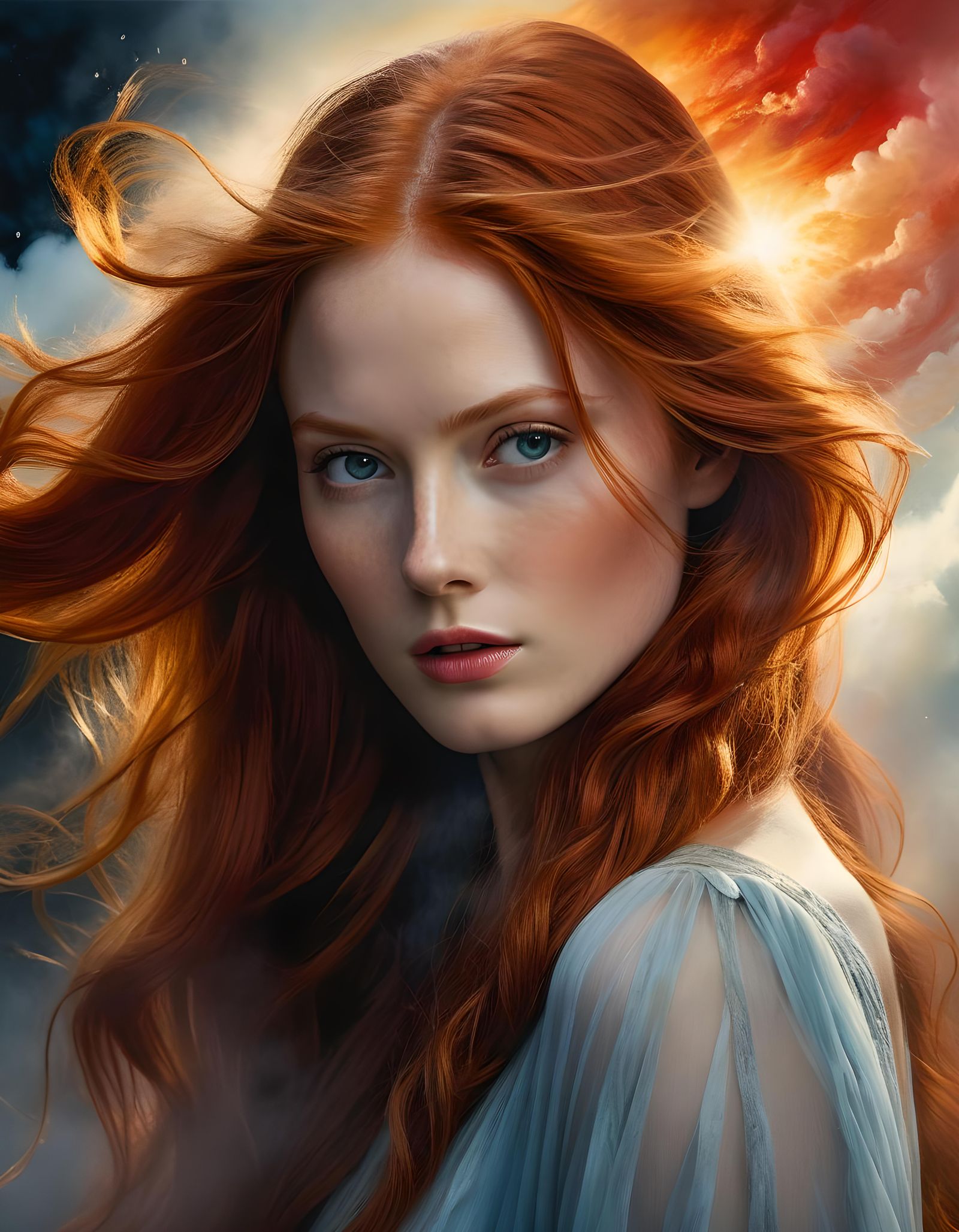 Ethereal Redhead Portrait with Halo Effect