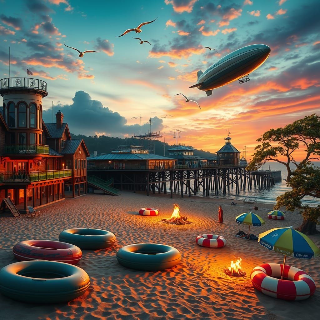 Victorian Pier at Sunset in a Dreamy British Seaside Town