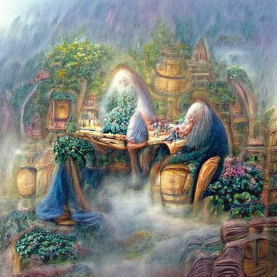 Ethereal Hermit and Sage Fantasy Landscape