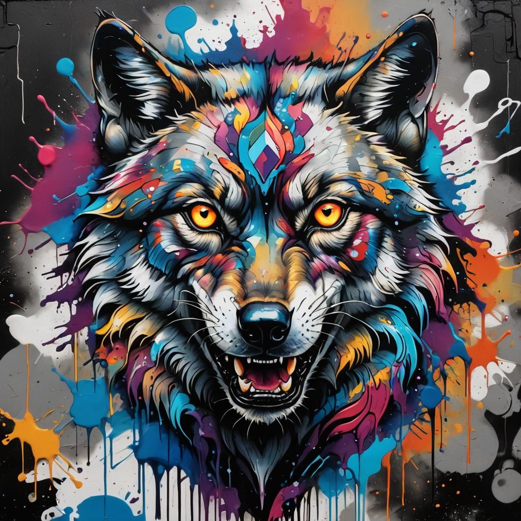 Wolf with Third Eye: Cosmic Graffiti Street Art