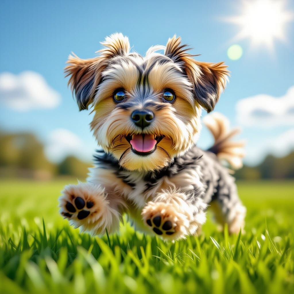 Cute Tan & White Pekingese Airedale Mix in Play Bow