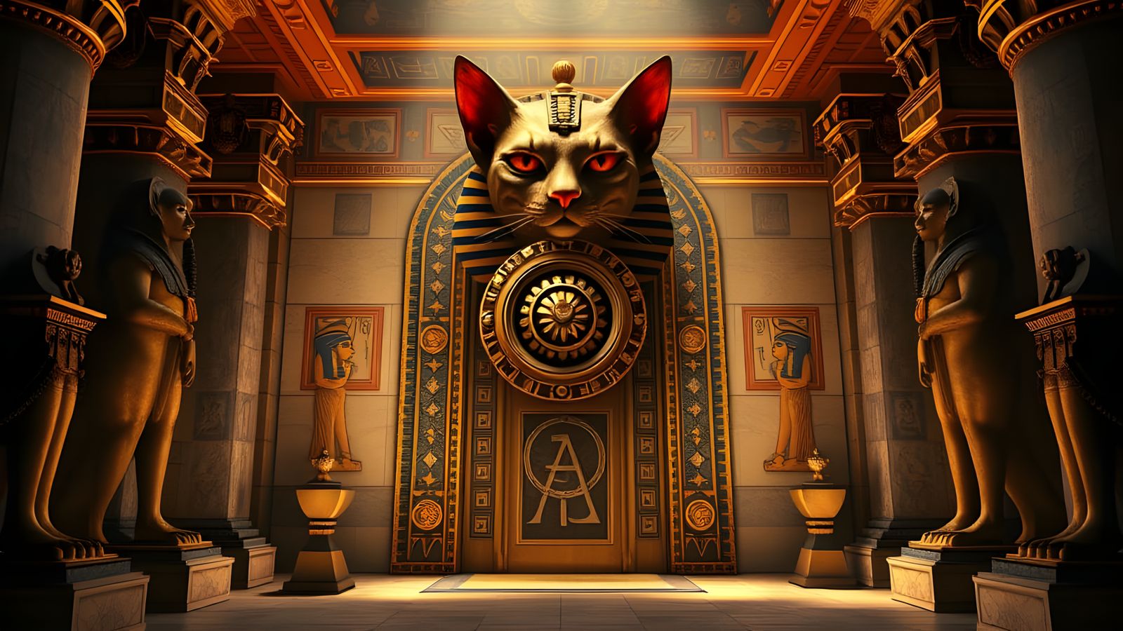 Ancient Egyptian Palace Entryway with Royal Button and Godde...
