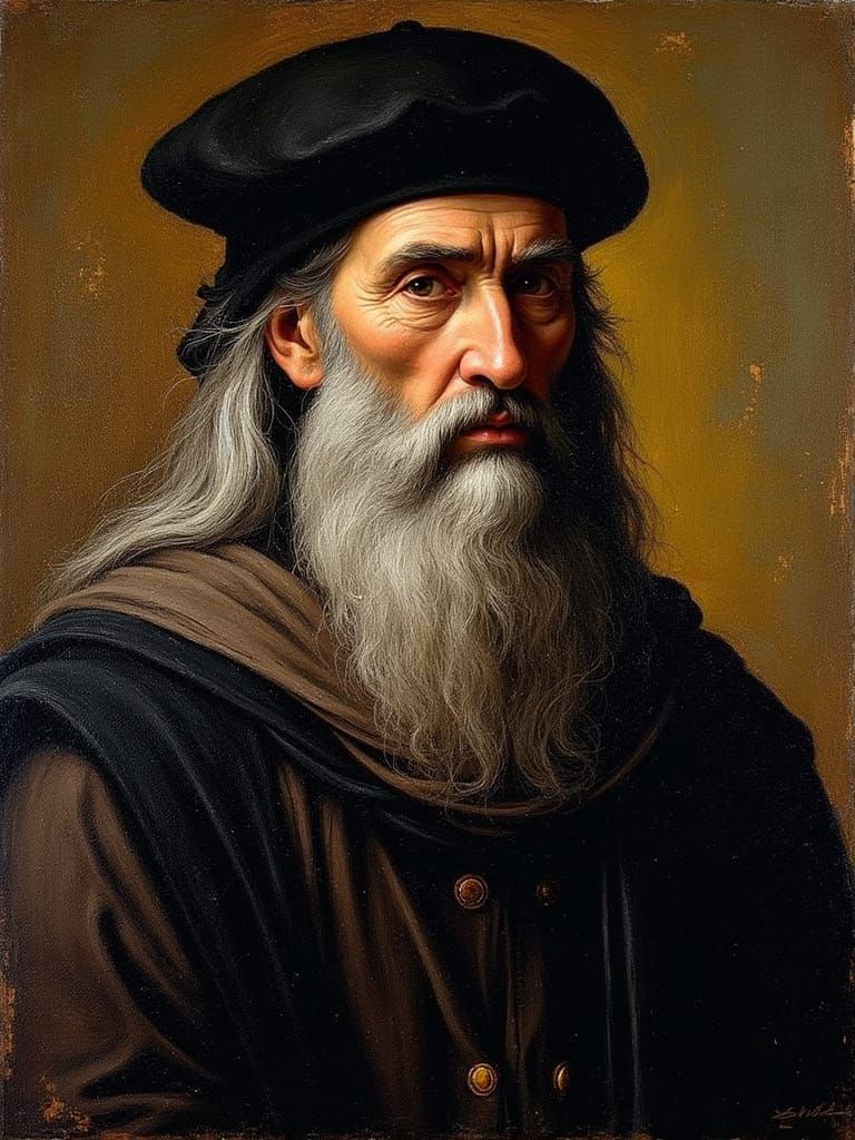Renaissance Portrait of Middle-Aged Man as Oil Painting