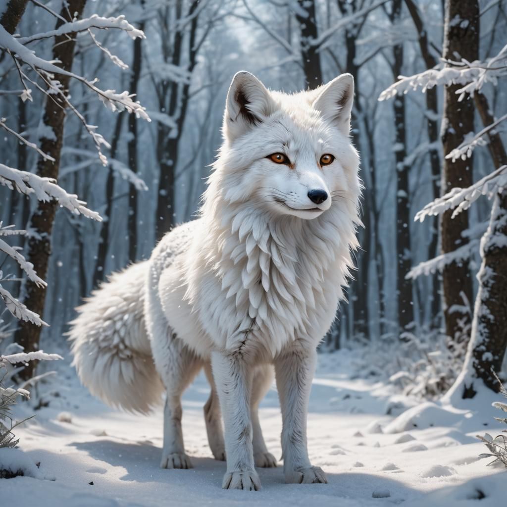 Snow Fox in Winter Forest, 3D Anime Art