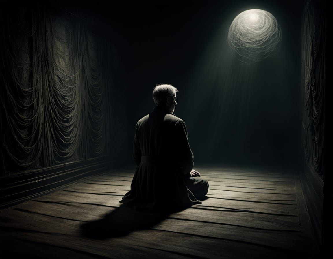 Surreal Figure in Dark Room, Kubin Style