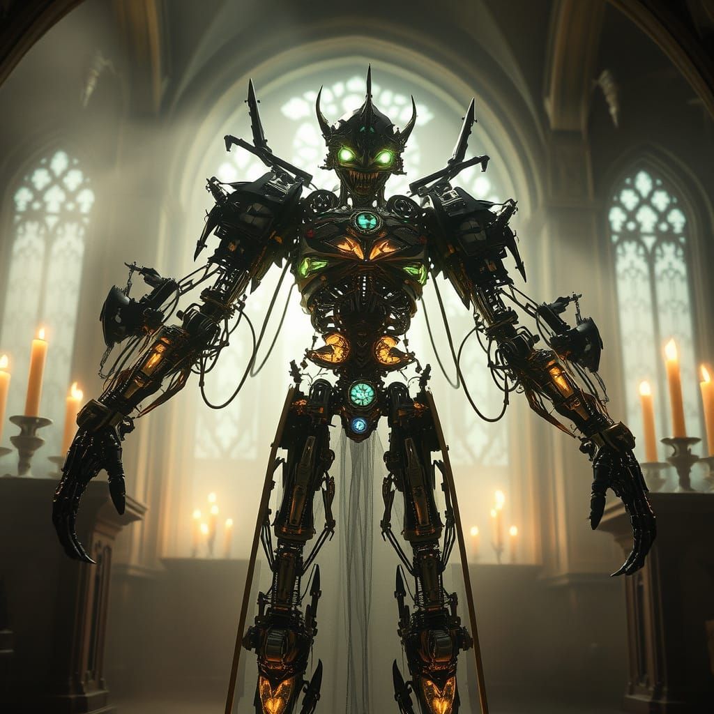 Medieval Automaton with Rainbow Circuits, Cinematic Lighting