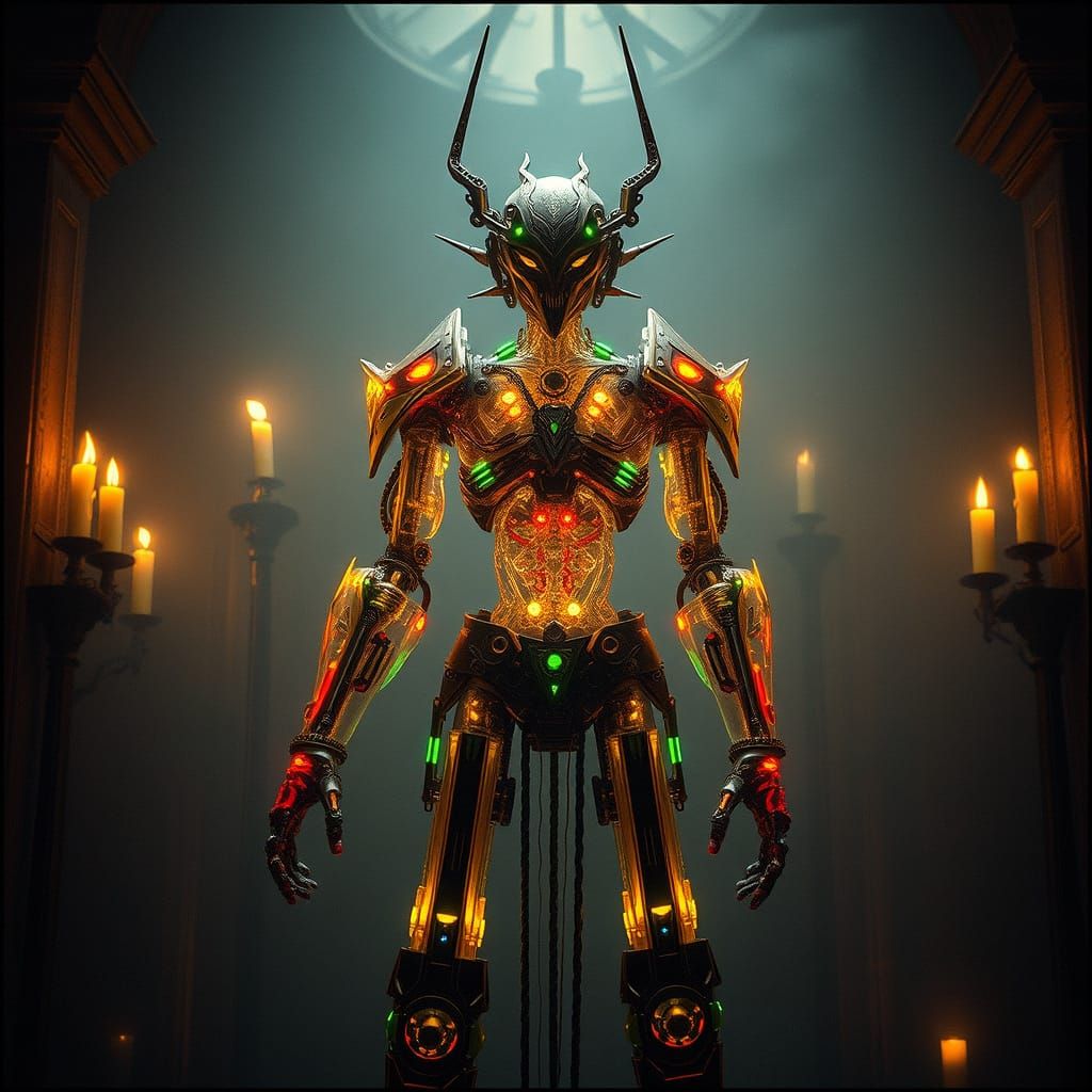 Medieval Automaton with Glowing Circuits