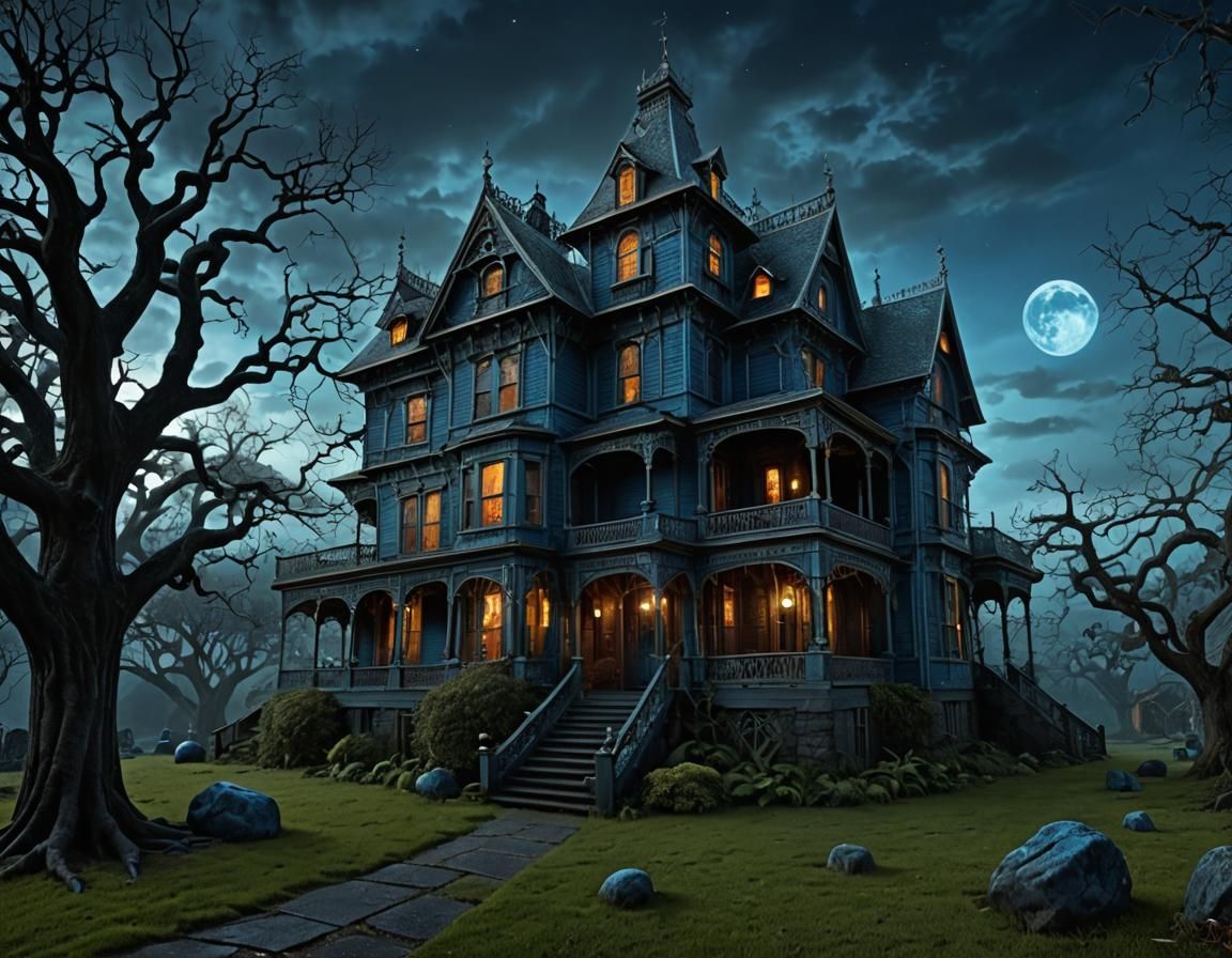 Eerie Haunted House in Surrealist Gothic Style