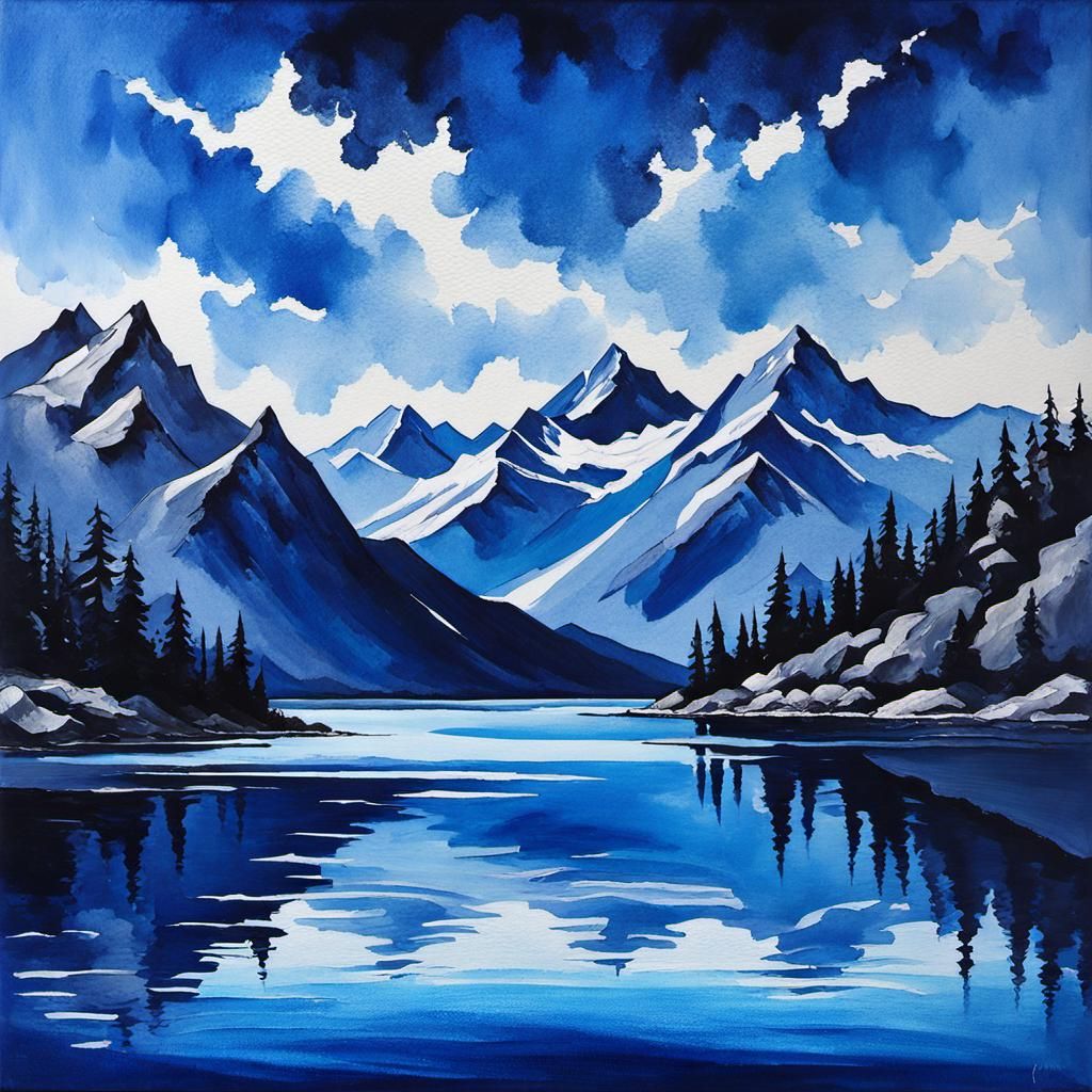 Blue Mountains Landscape in Gouache and Watercolor