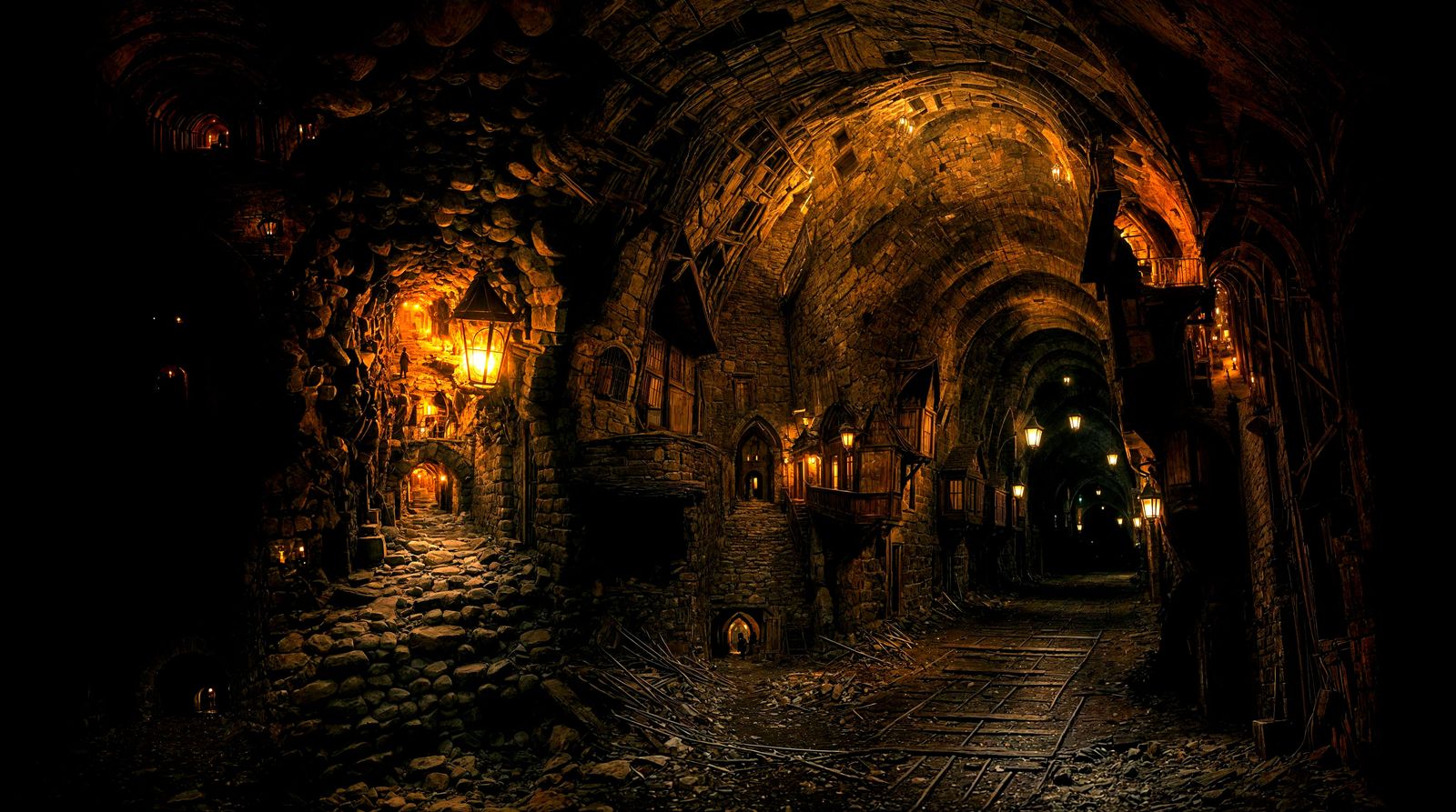 Dimly Lit Medieval Village Tunnel, Cinematic Still