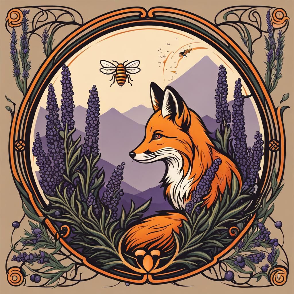 Art Nouveau Fox with Juniper Berries
