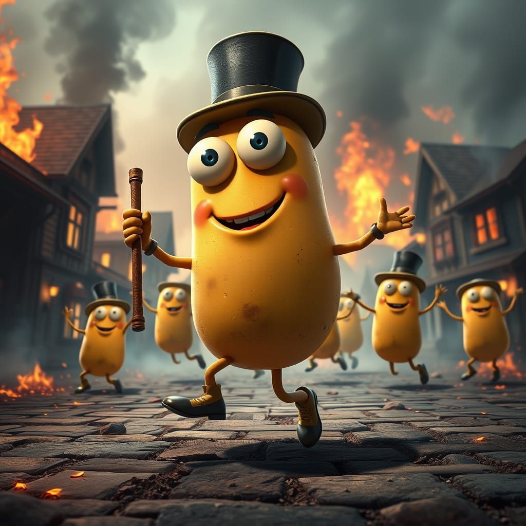 Joyful Potato Dance in a Burning Town
