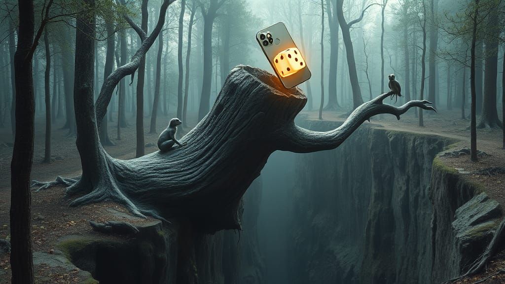 Surreal Forest: Toad Stump and Glowing iPhone