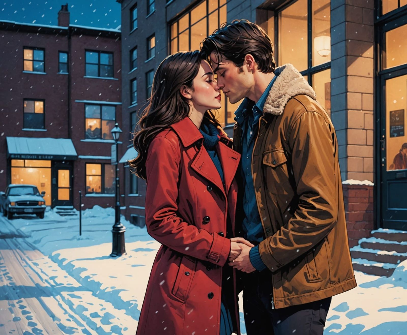 Romantic Snowy Moment in Colored Ink