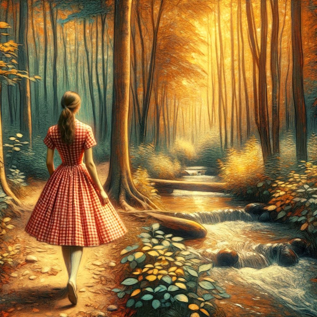 Nostalgic Woodland Scene in Impressionist Style