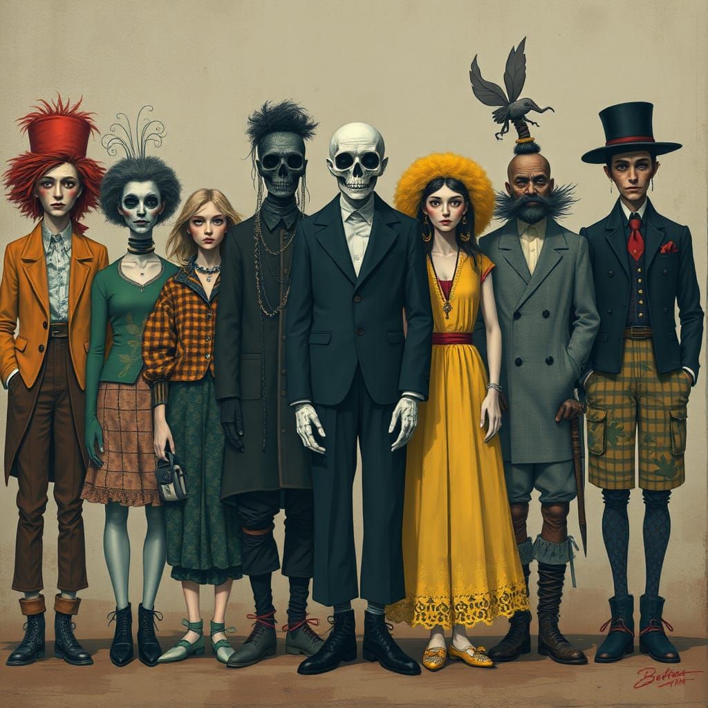 Eclectic Group Contrasted by Monochromatic Figure