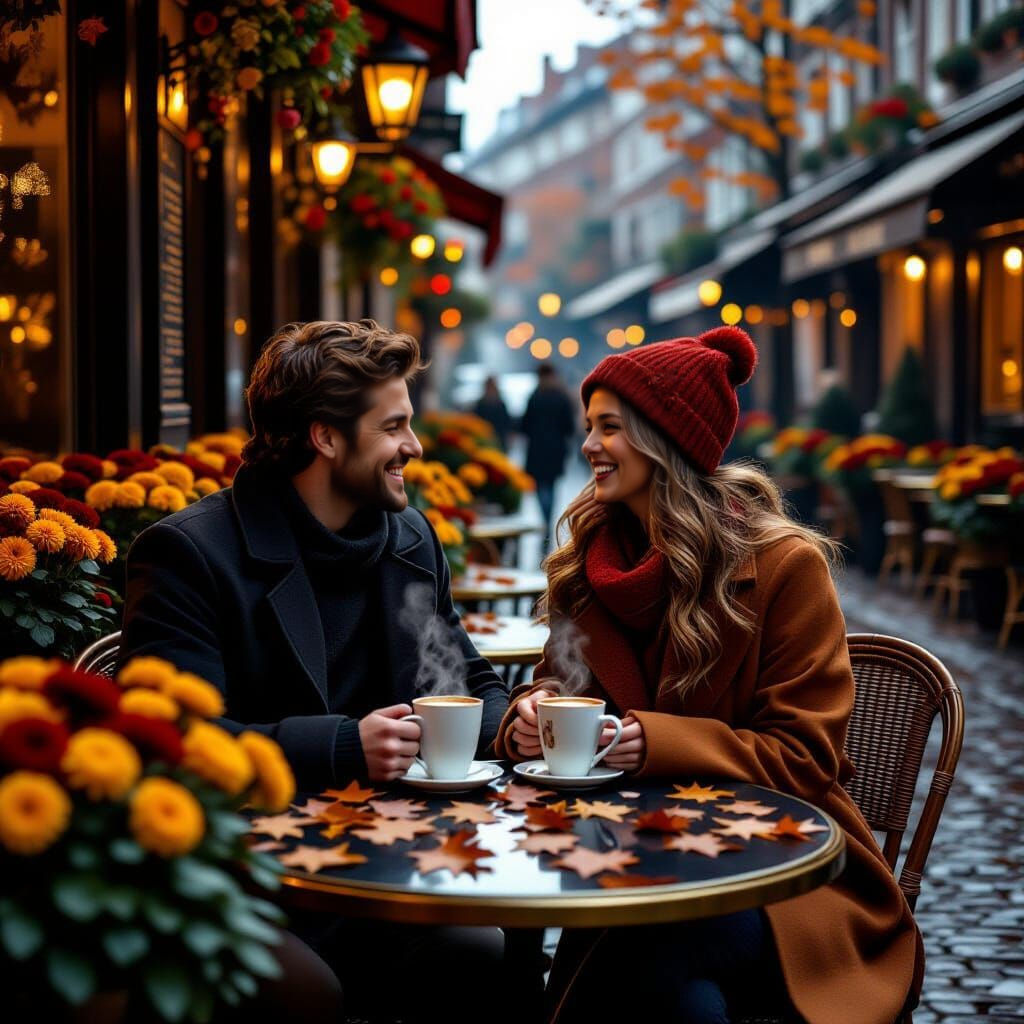 Romantic Cafe Scene in Film Noir Style