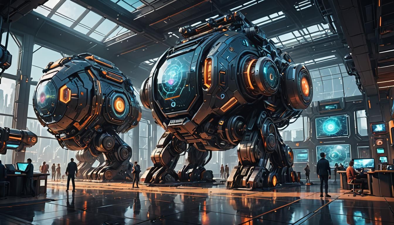 a futuristic data research unit with AI personal assistant a...