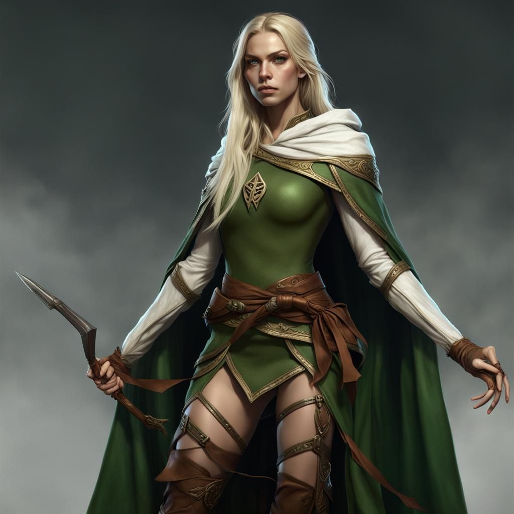 Elven Ranger Woman in Dark Fantasy Style