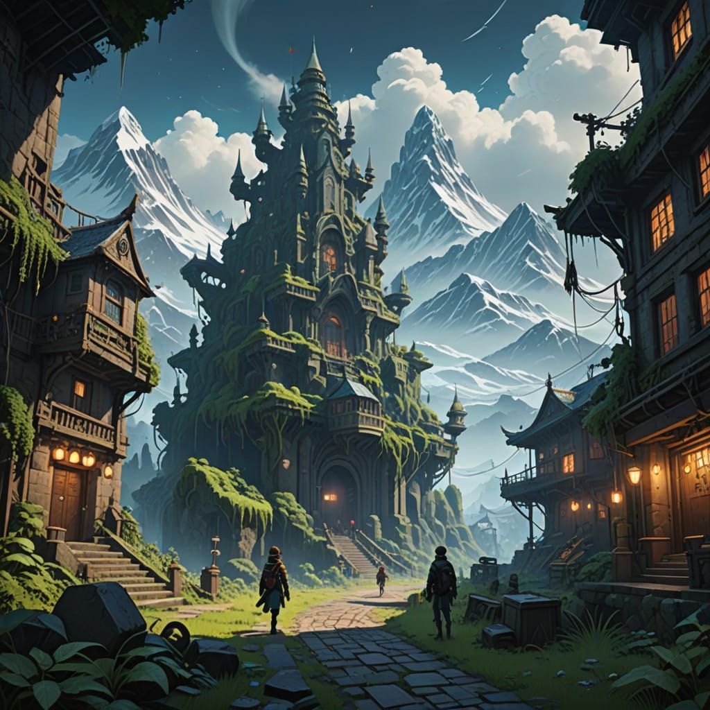 Ancient City in Ruin, Inspired by Studio Ghibli and Anime