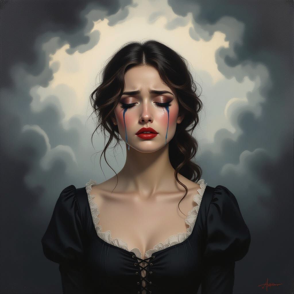 Woman's Sorrow in Dramatic Romantic Style