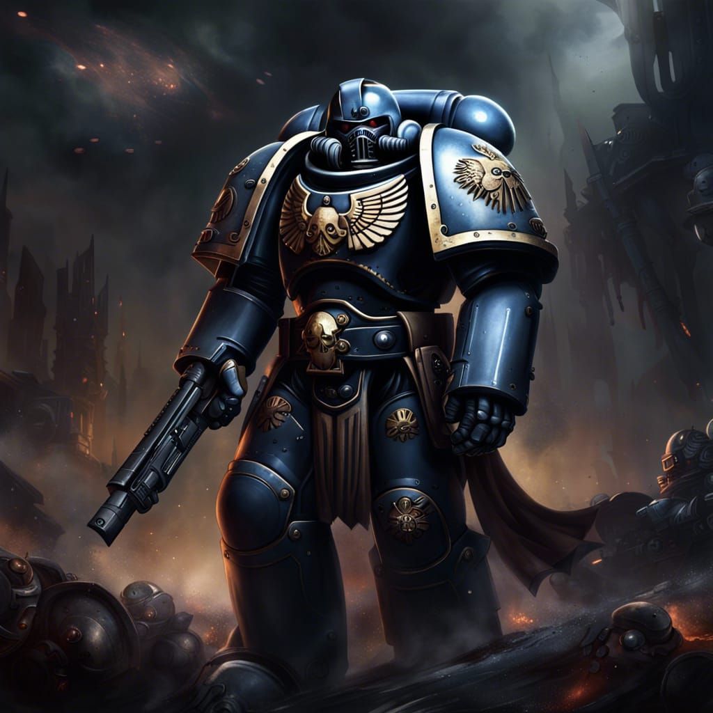 Grey Space Marine in Detailed Matte Painting