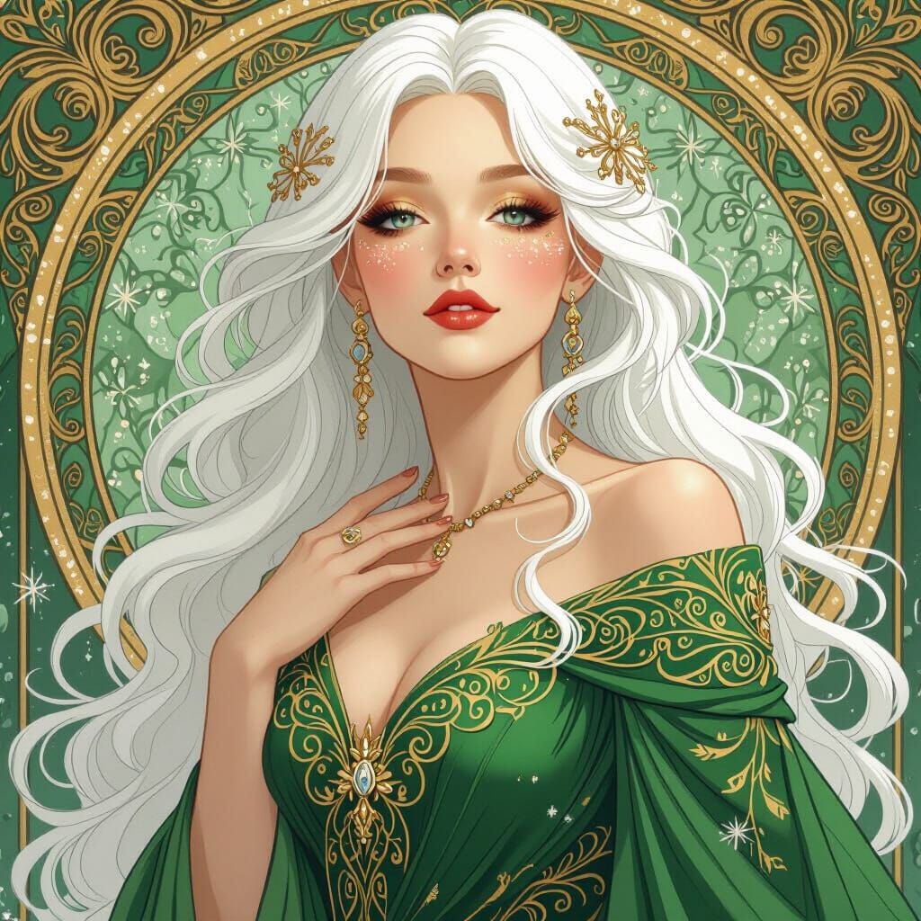 Elegant Woman with Gold Dust, in Art Nouveau Style