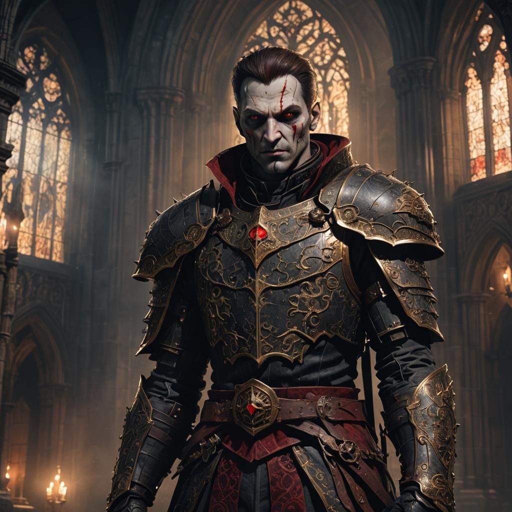 Anime Vampire Warrior in Gothic Cathedral: 3D Art