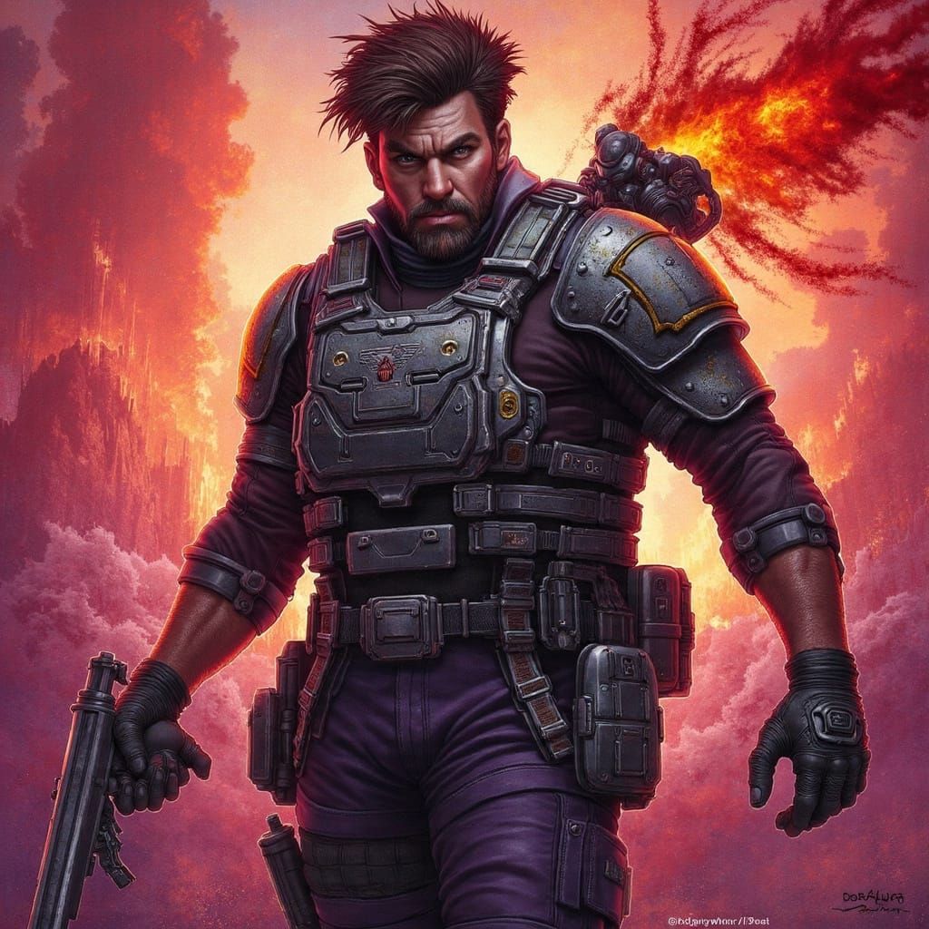 Mercenary in Kevlar Vest: Rembrandt-Inspired Cyberpunk Art