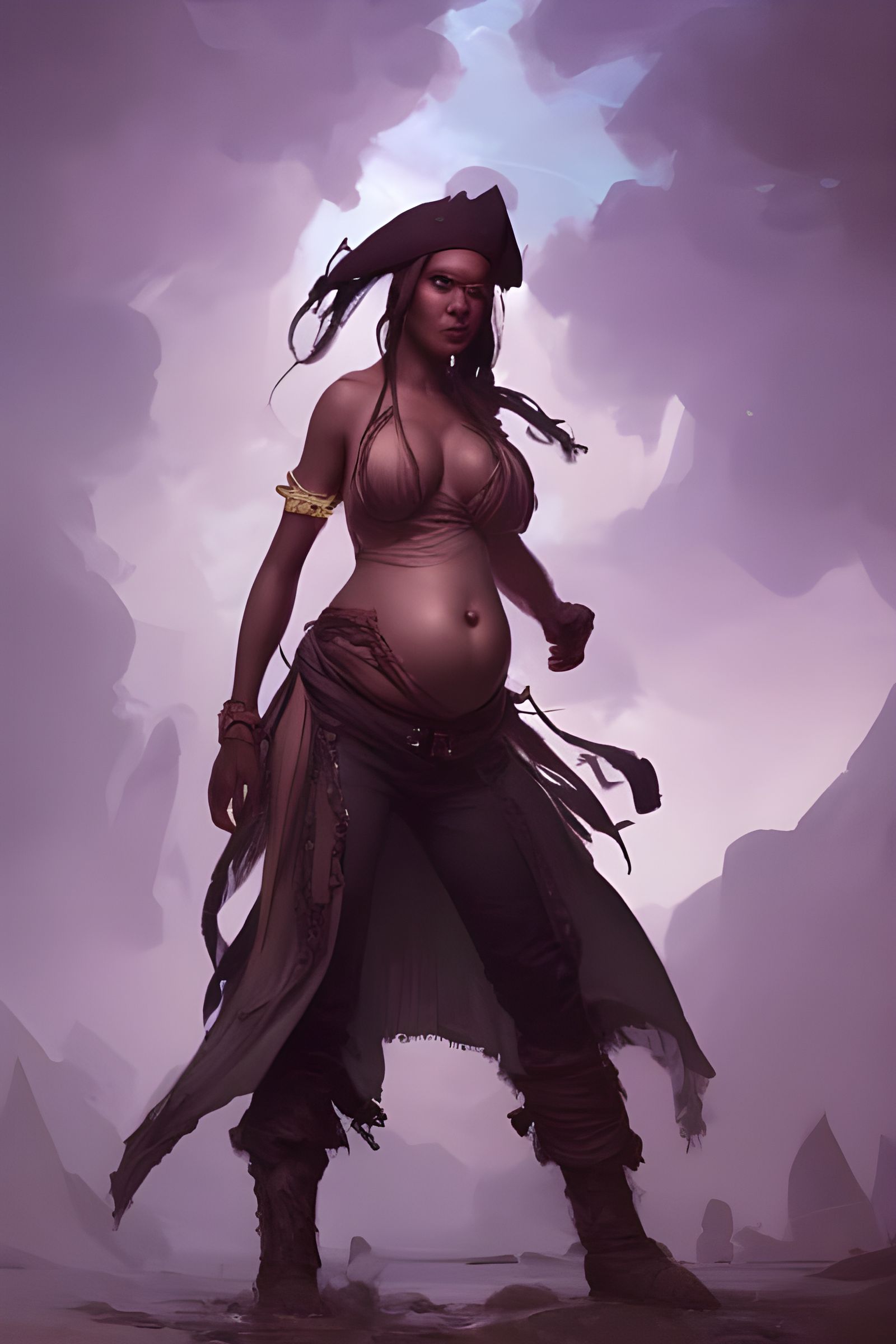 Pregnant Pirate Concept Art in Art Nouveau Style
