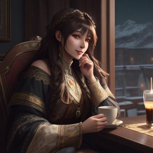 Cozy Coffee: Artistic Portrait in Dynamic Lighting