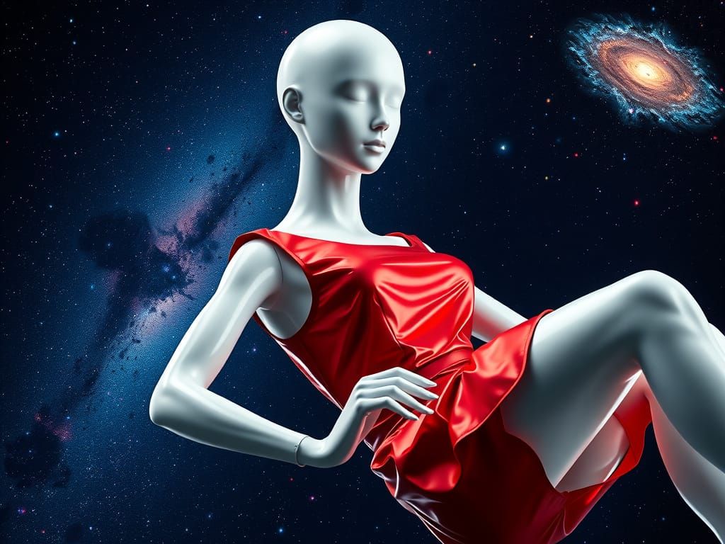 Floating Mannequin in Vibrant Space Suit