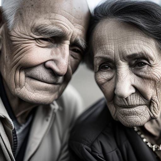 Elderly Couple Portrait on Wooden Swing