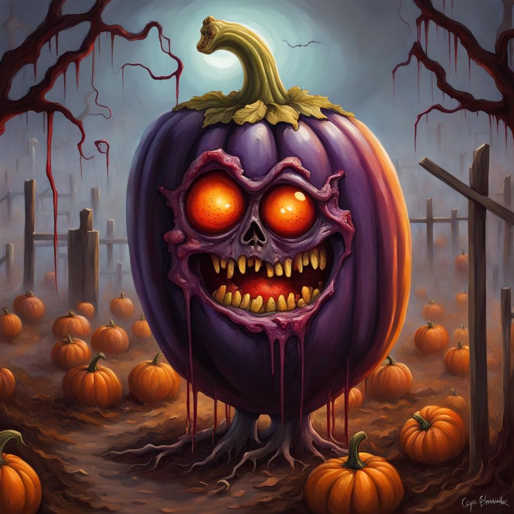 Zombie Eggplant in Haunted Pumpkin Patch