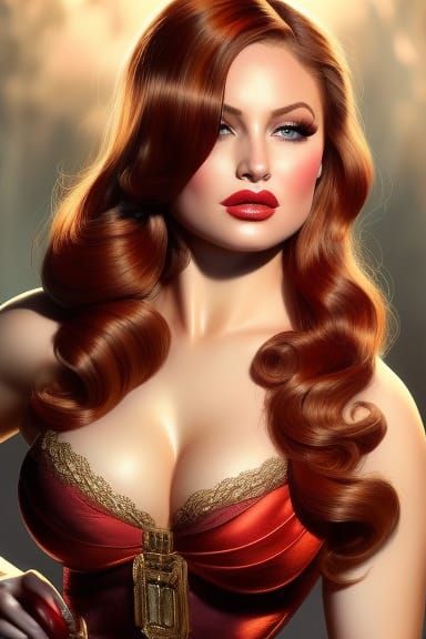 Glamorous Ginger Woman in Silk Suit, Digital Art