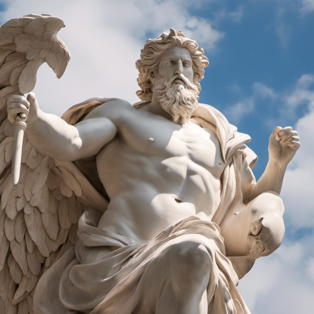 Zeus Sculpture in Art Gallery with Divine Light