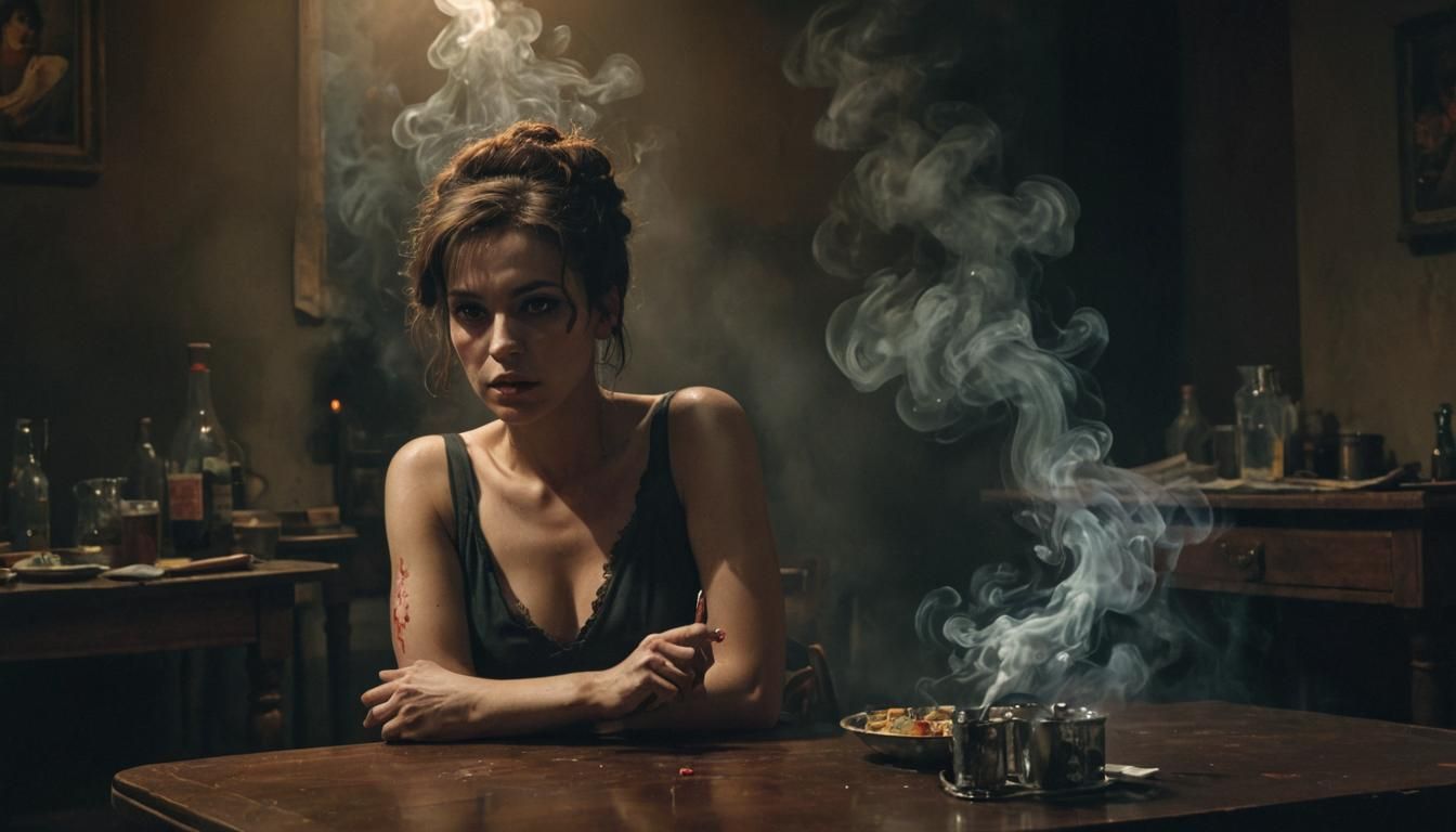 Expressionist Brothel Scene Oil Painting with Luminous Color...