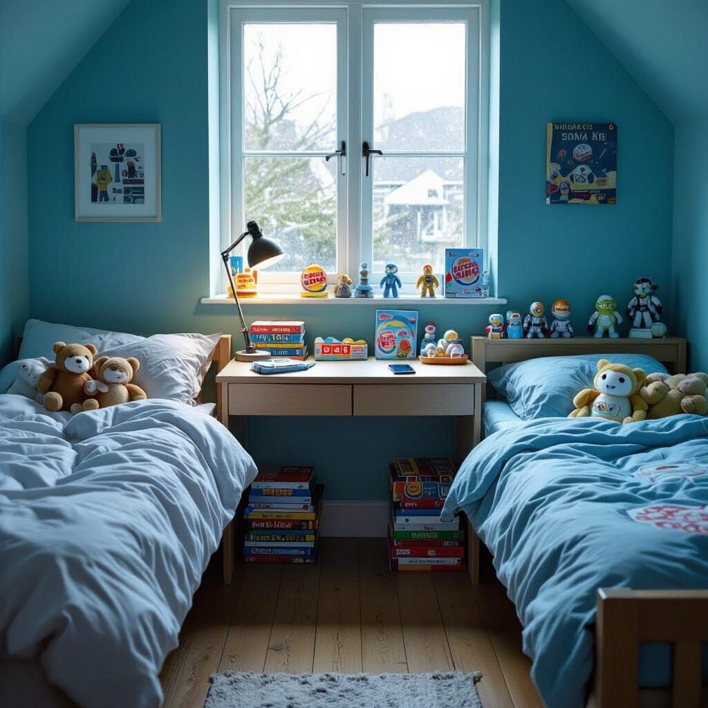 UK Shared Bedroom Photorealistic Scene