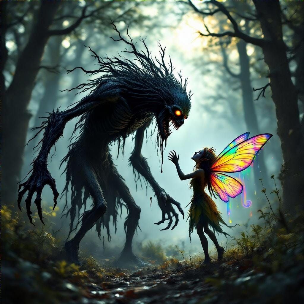 Moonlit Horror: Wendigo Attacks Enchanted Fairy