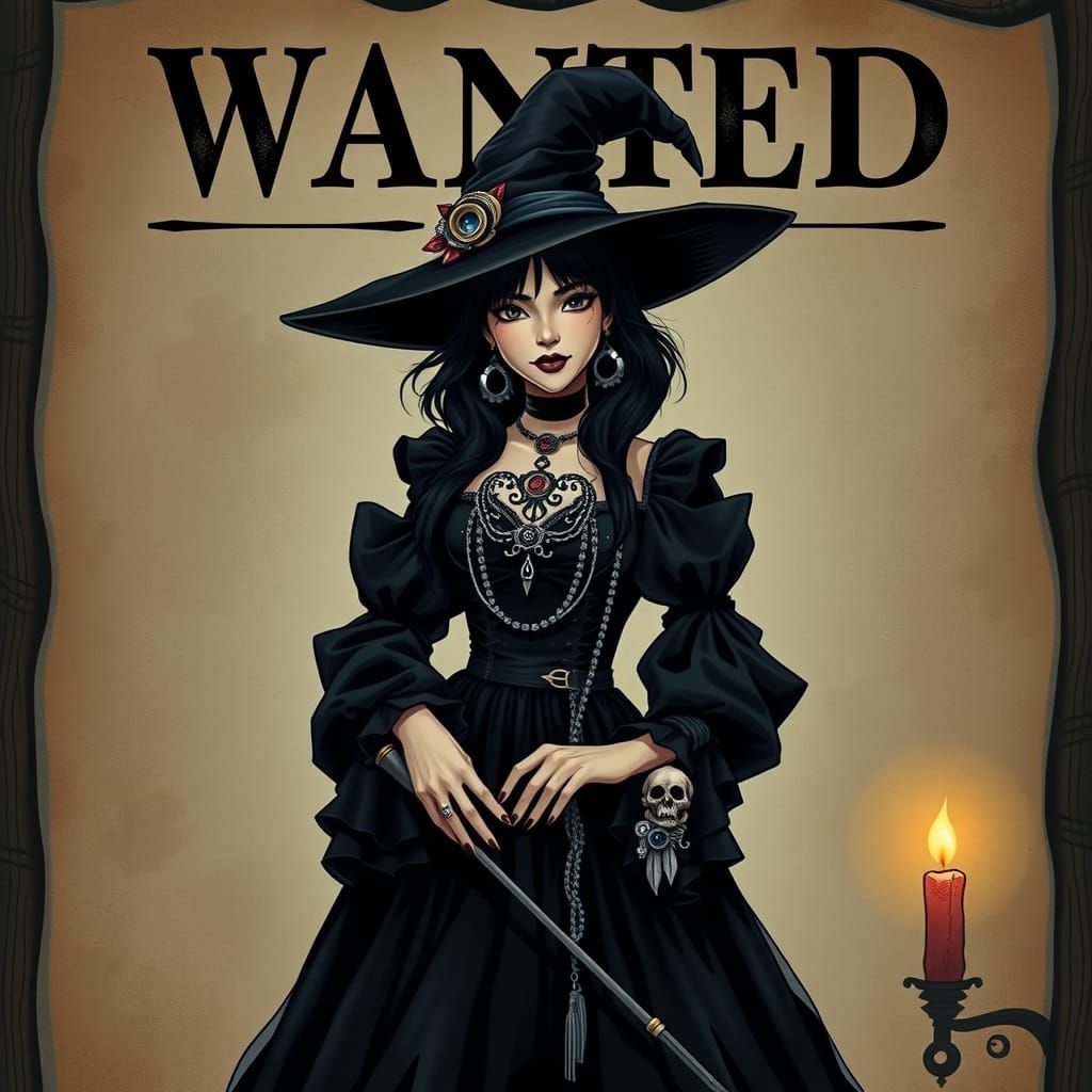 Mysterious Witch Wanted Poster in Eclectic Style