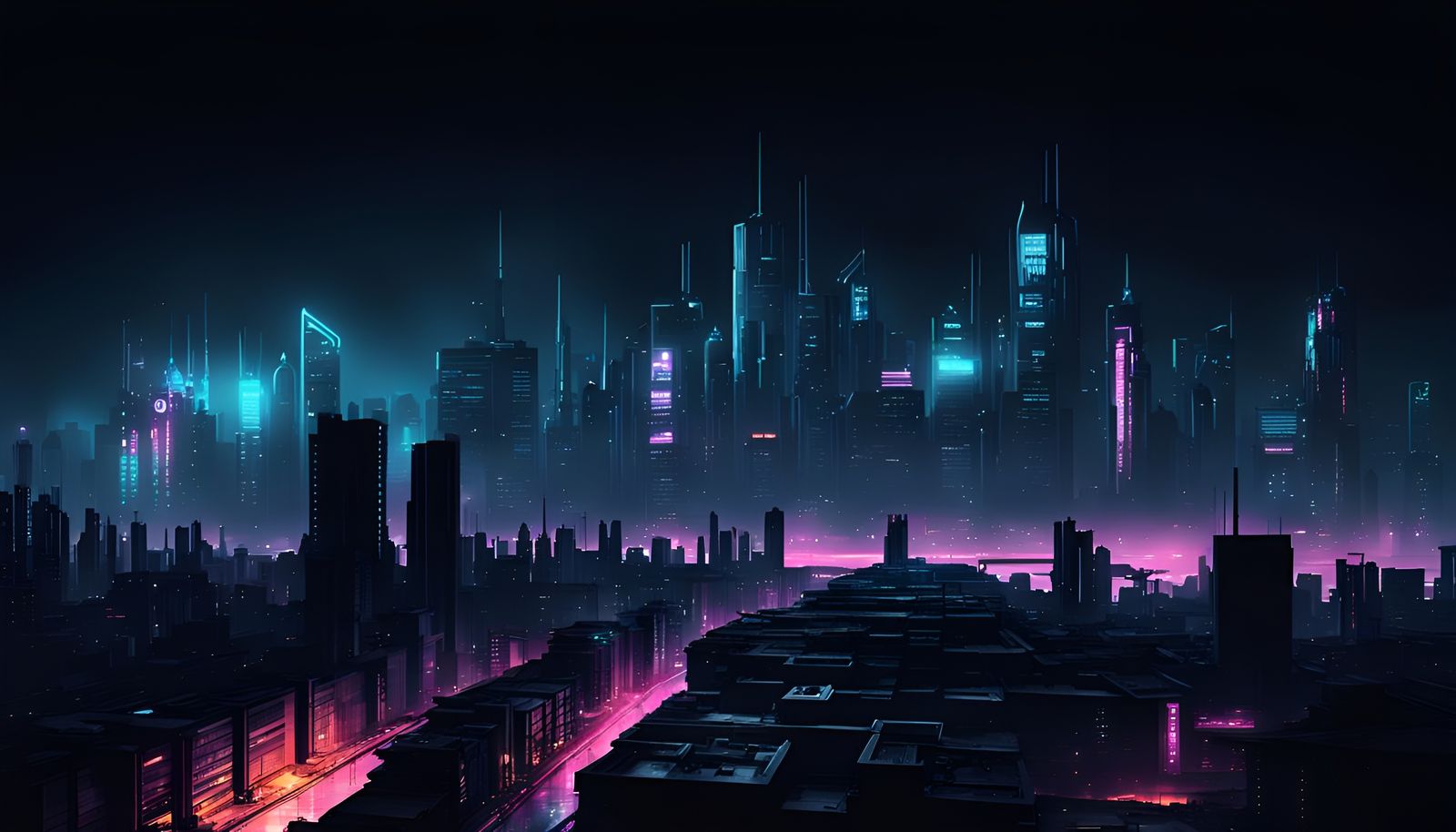 Dark Cyberpunk Cityscape Silhouette Wallpaper