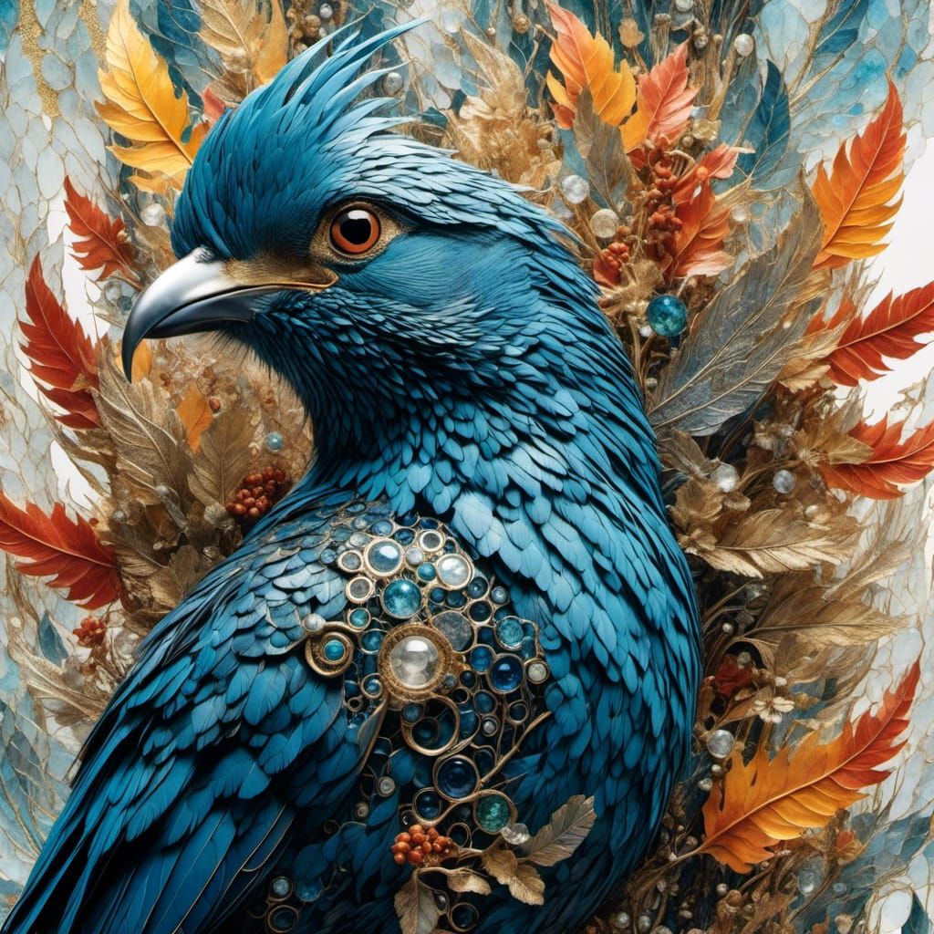 Striking Bird Portrait in Double Exposure Collage Art