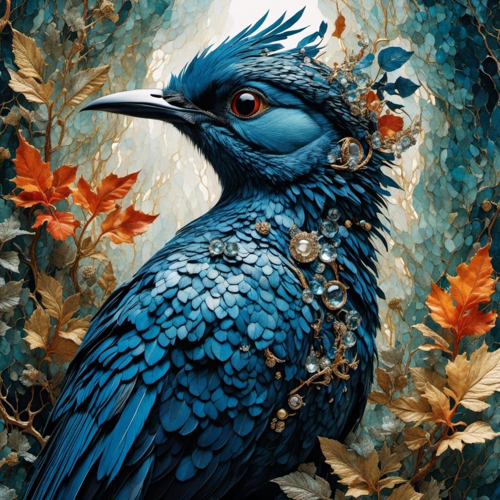 Striking Portrait of a Bird in Vibrant Abstract Fantasy