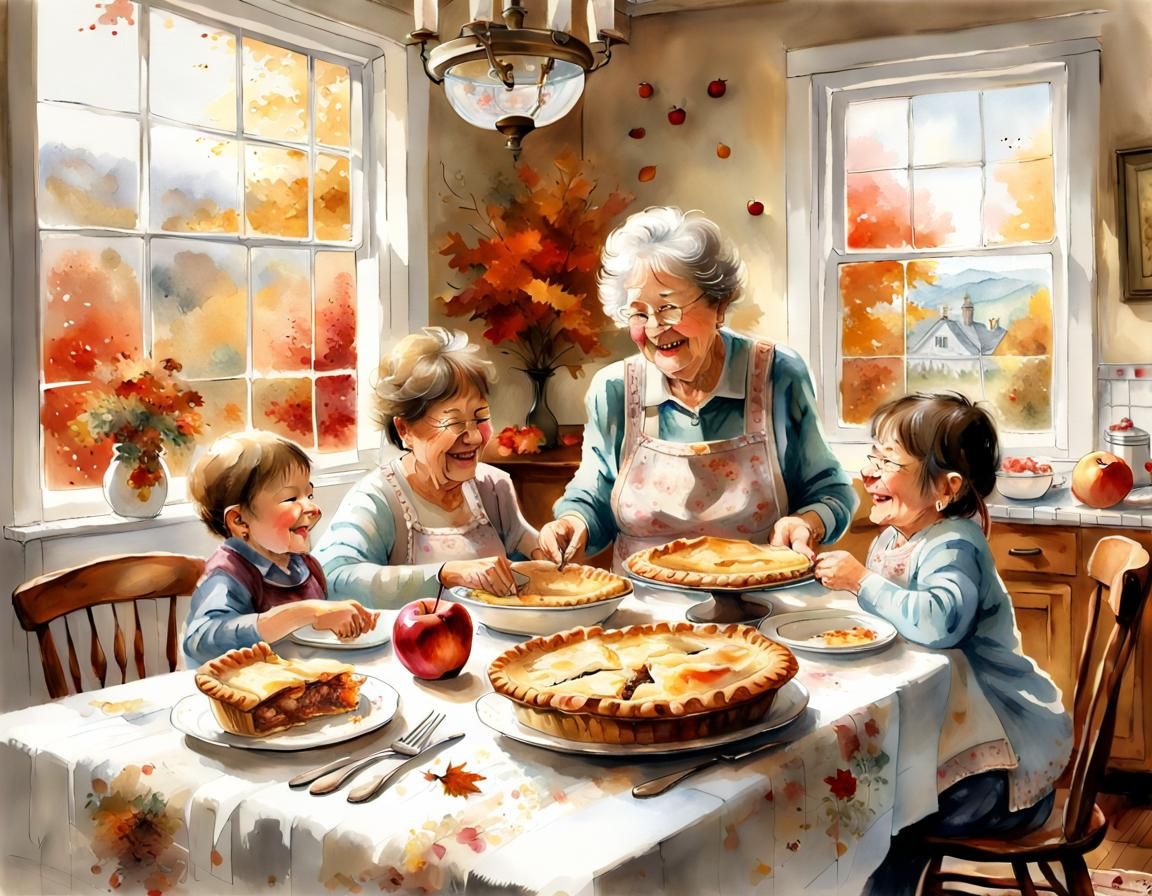 Grandmother's Feast: A Heartwarming Watercolor Painting