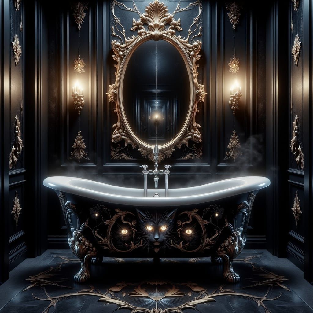 Elegant Gothic Bathroom with Mystical Black Cat Designs