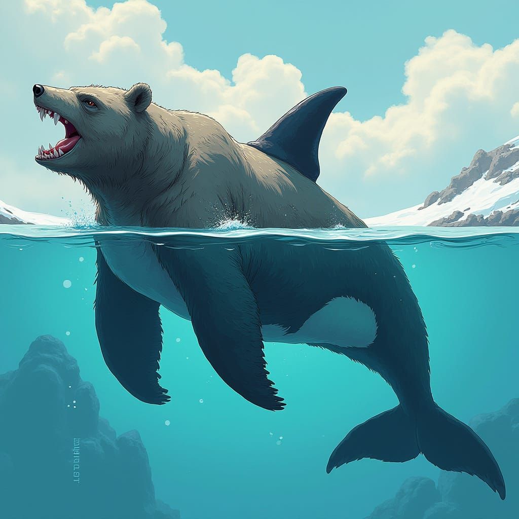 Majestic Half-Bear Half-Orca Dives in Icy Waters