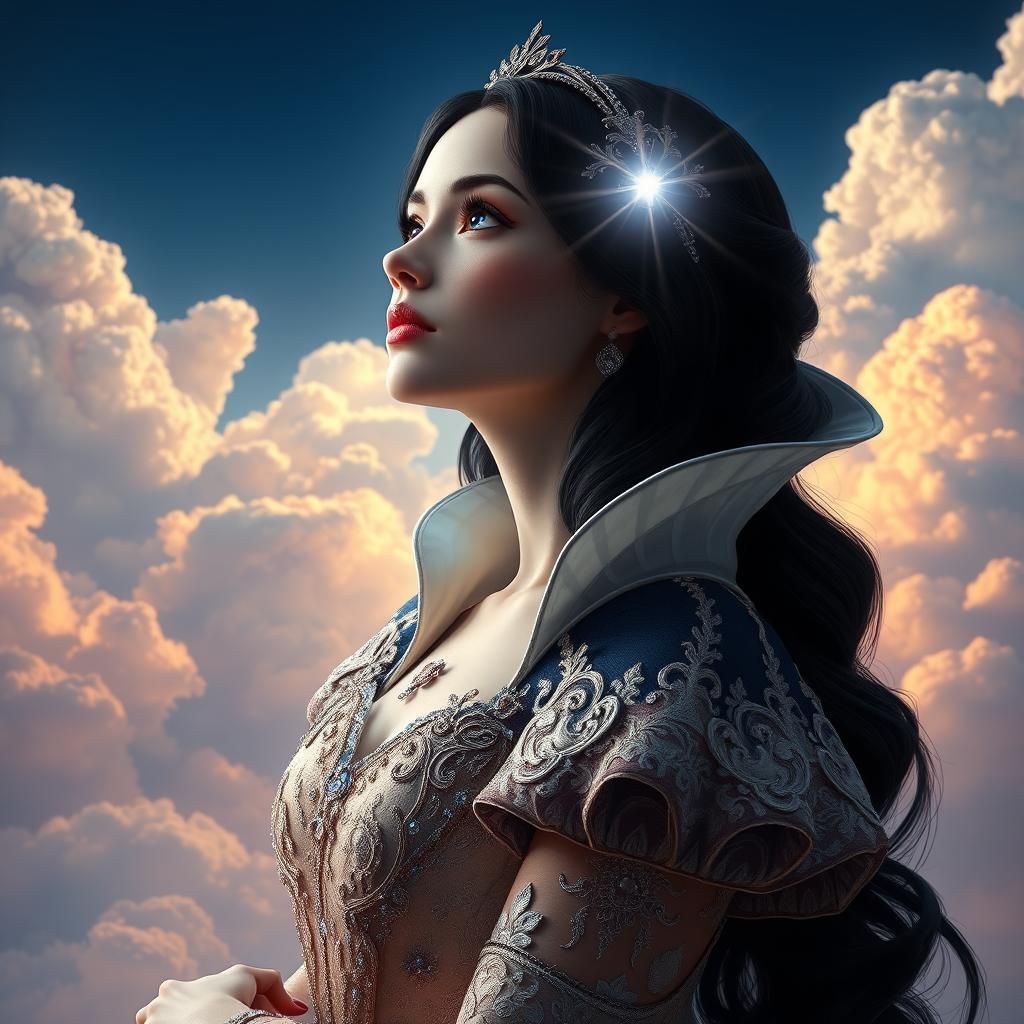 Snow White Gazing at Heaven, Hyper-Realistic Portrait